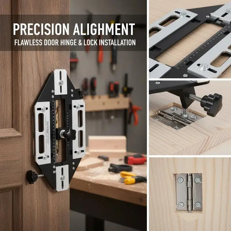 Aluminum Alloy Mortise Template 13x6 Inch For Room Door, Cabinet Hinge, Lock Installation, Adjustable Positioning Guide Woodworking Slotting Locator Tool Adjustable Clamping Range Professional Carpentry Accessory