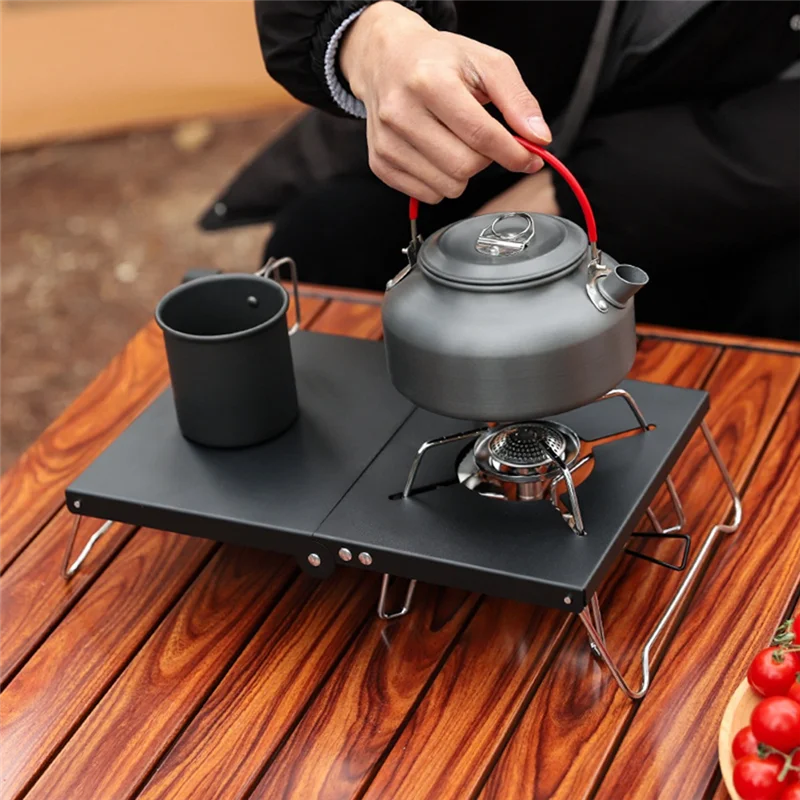 Outdoor Stove Table Ultralight Steel Folding Foldable Camping Table Foroutdoor Fishing, Hiking Silver