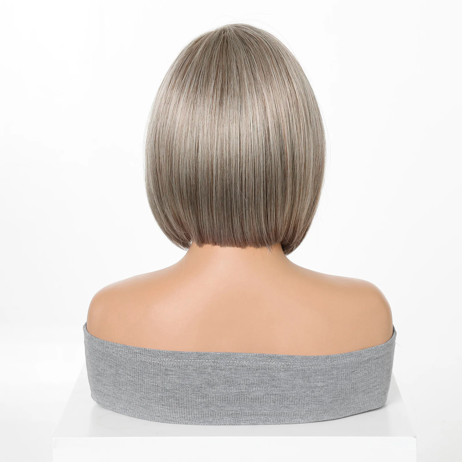 Kurze, gerade, synthetische Perücke, grau-blond, Ombre, hitzebeständige Faser, natürlich aussehend, für den täglichen Gebrauch, Party, Cosplay, für Frauen im Alltag – Detail 2