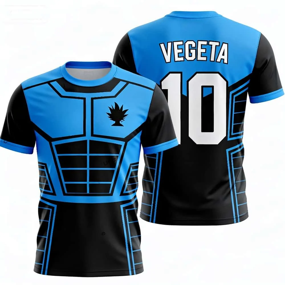 2026/27 Dragon Ball Vegeta 10 Nr. 10 3D-Druck Anime Fußballtrikot Rundhals-T-Shirt Blau Lässige Streetwear Unisex Kurzarm – Detail 7