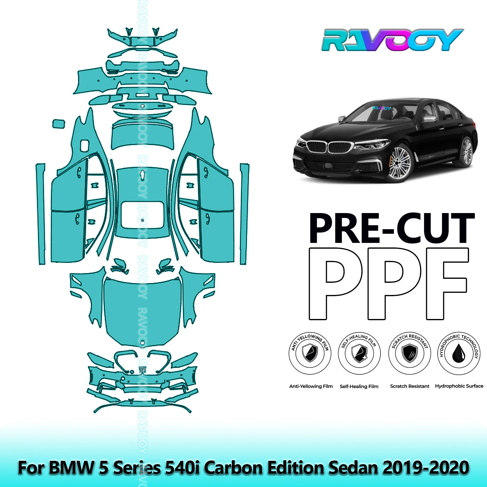 

For BMW 5 Series 540i Bon Edition Sedan 2019-2020 Full Vehicle 8.5Mil Precut PPF Paint Protection Film