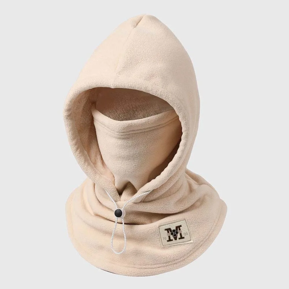 Casual Thermal Fleece Balaclava Hat Drawstring Windproof Hooded Neck Keep Warm Ear Protector Pullover Cap Hiking