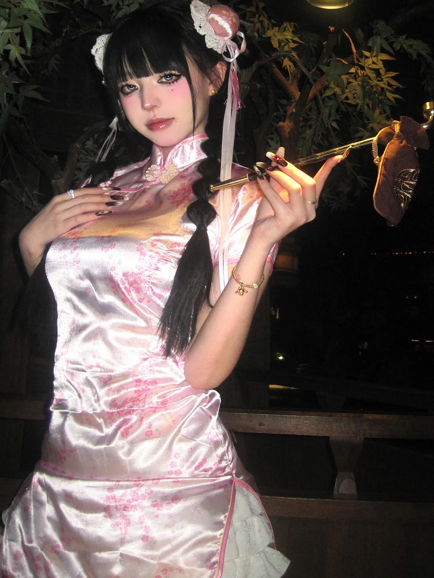 新しい中国風チャイナドレスハロウィンクリスマスコスプレ制服半袖メイド制服ショートチャイナドレス日常着