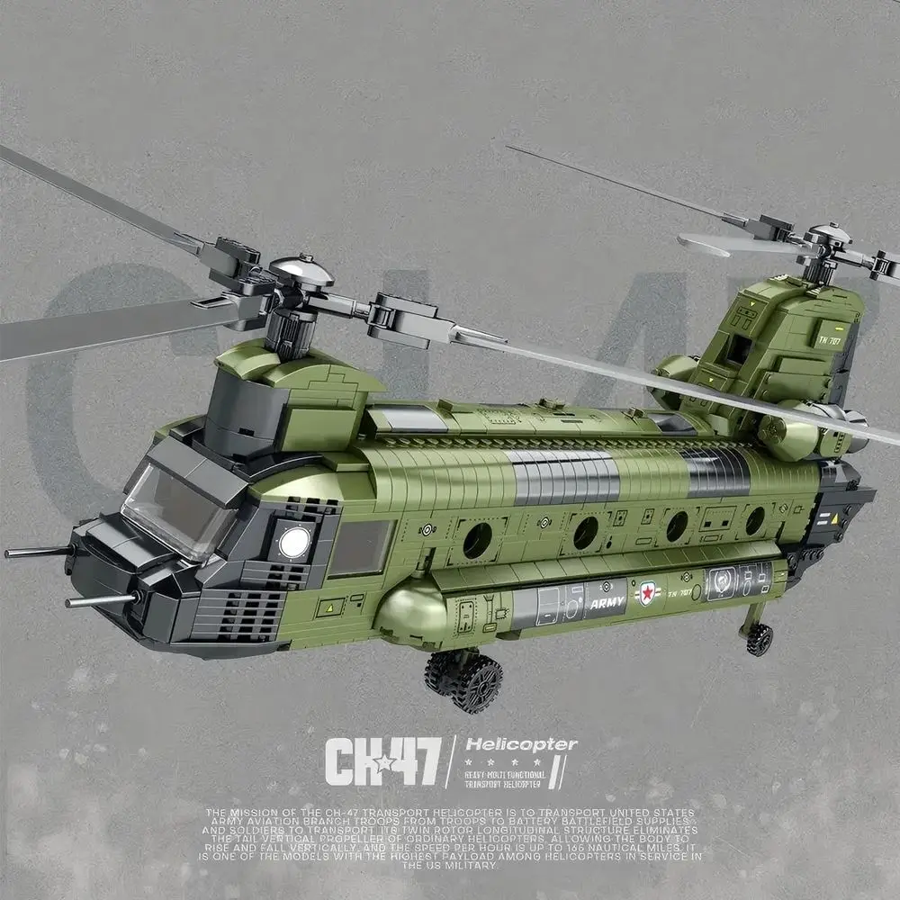 Kit giocattolo per elicottero Chinook CH-47, blocchi di costruzione per velivoli da trasporto militare da 1451 pezzi per adolescenti e adulti