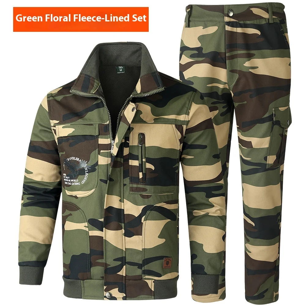 Conjunto de ropa de trabajo de algodón puro para hombre, traje de protección laboral de lana térmica gruesa, resistente al viento y al desgaste, a prueba de suciedad, invierno