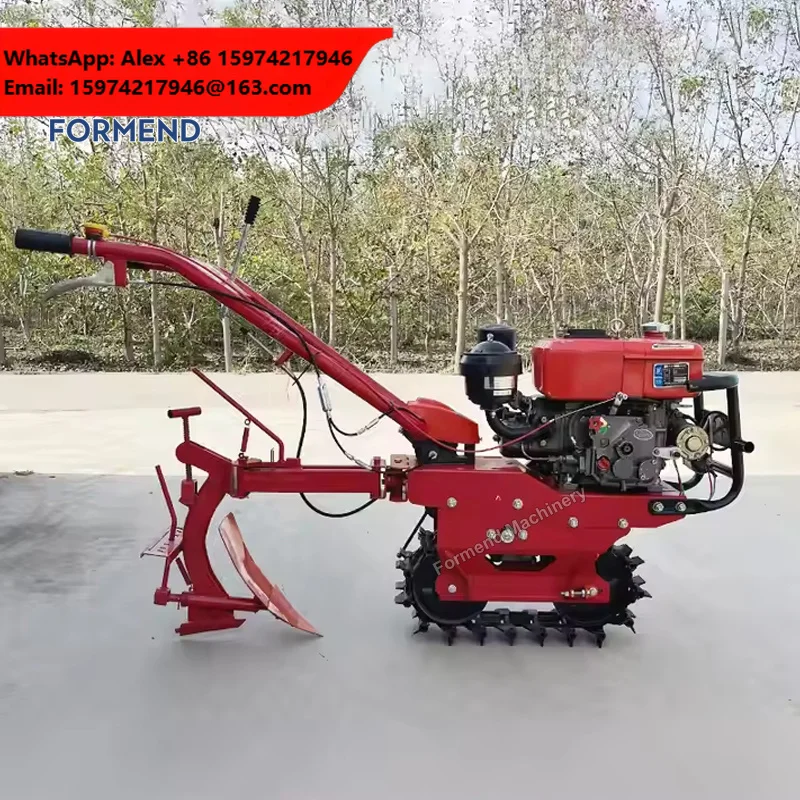 Professional Water-Cooled Diesel Micro Tiller Agricultural Land Preparation Tool With Chain Rail Farm Machines Product