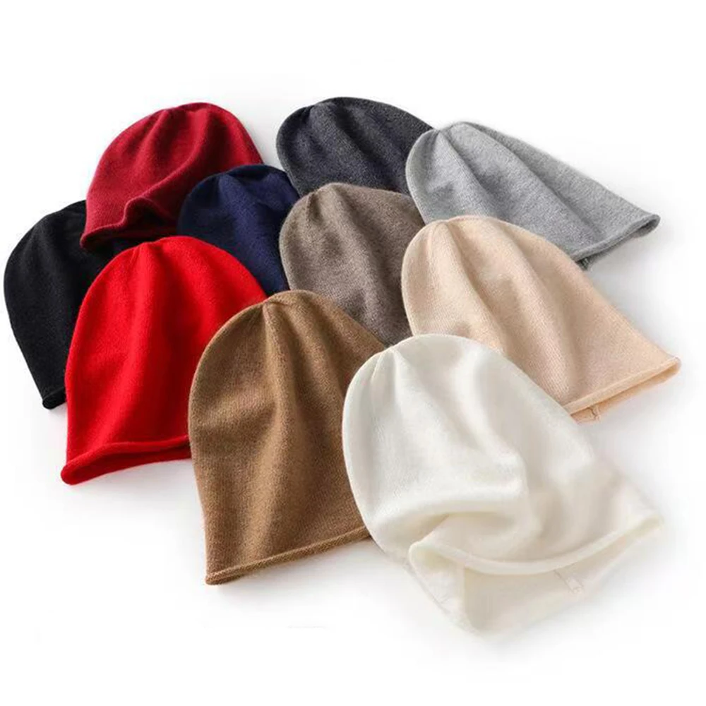 

Кашемировая кепка унисекс, кашемировая зимняя шапка с напуском, вязаная кашемировая шапка, мягкий вязаный капот большого размера для поездок на работу, зимняя одежда, холодная