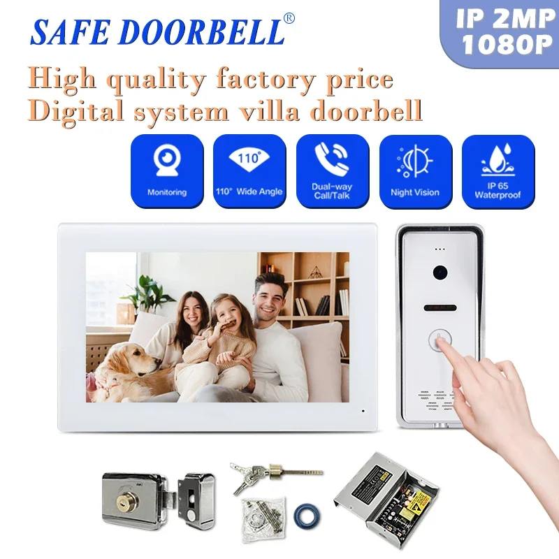 

Door Video Intercom System One Button Unlock Camera Doorbell with 7 Inch Screen Night Vision Home Door Bell for Villa