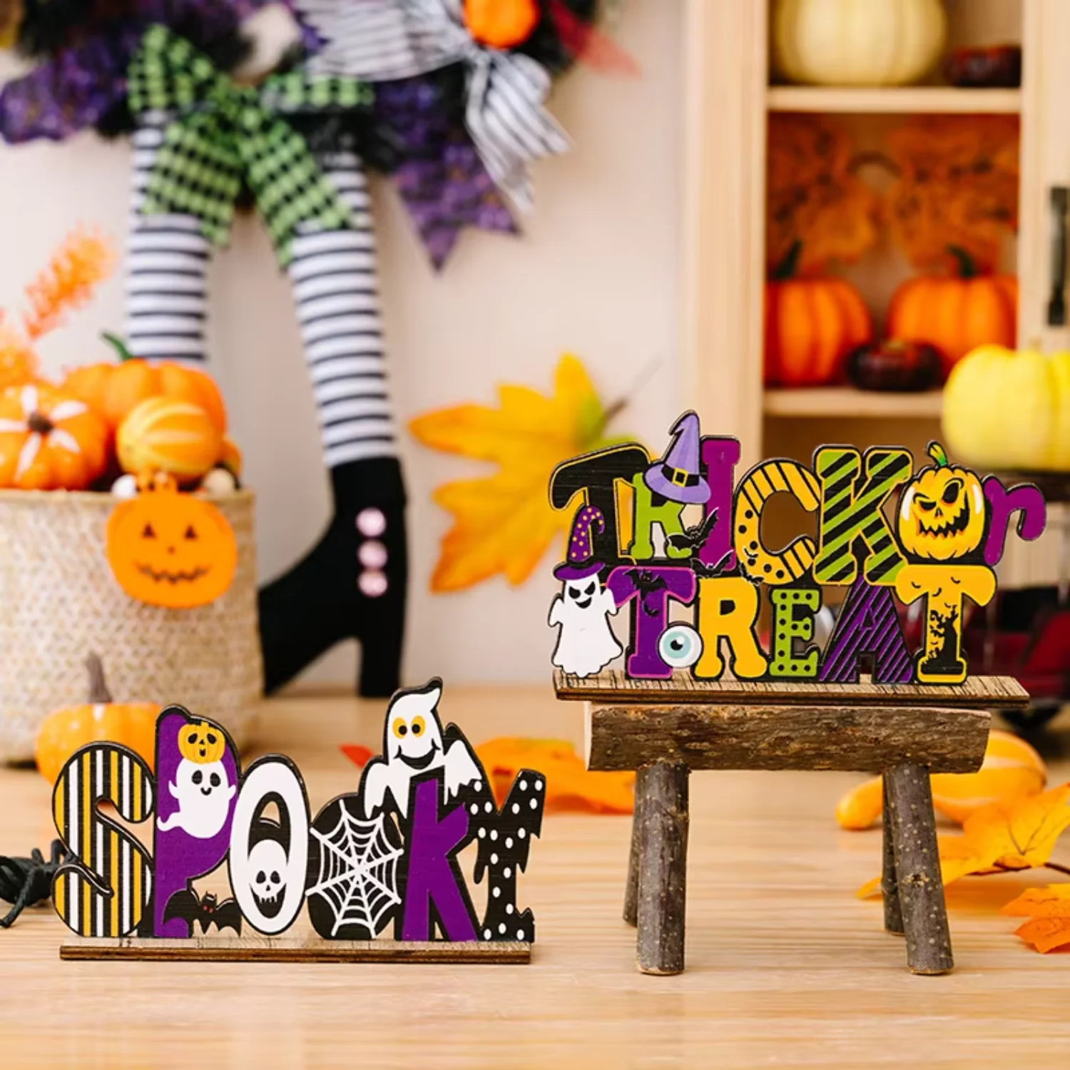 New- Arrival Ghost Witch Letter  Ornament Trick Or Treat Halloween Pumpkin Wooden Pendants Decor