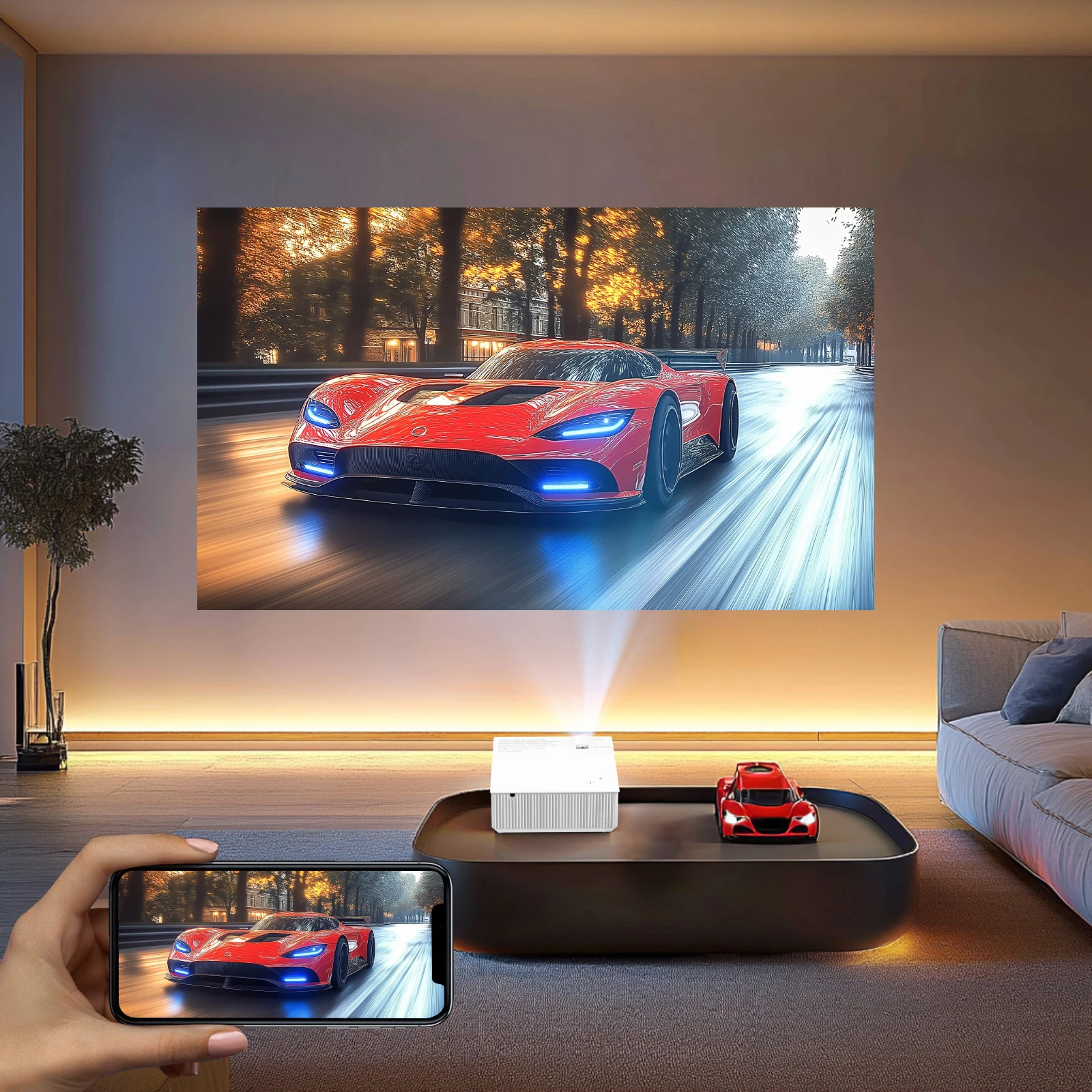 Proyector nativo 1080P con WiFi, proyector doméstico, proyector exterior portátil Full HD 1080P, proyector de películasTV inteligente incorporada