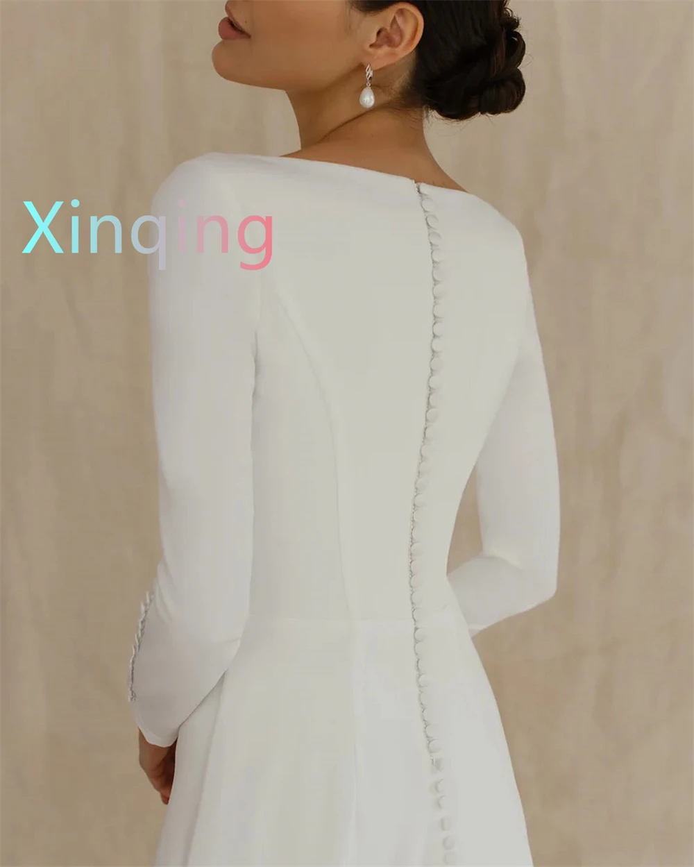 맞춤형 꿈꾸는 흰색 웨딩 드레스 고품질 긴 소매 공식 드레스 클래식 미디 드레스 2025 여성을위한 신부 가운