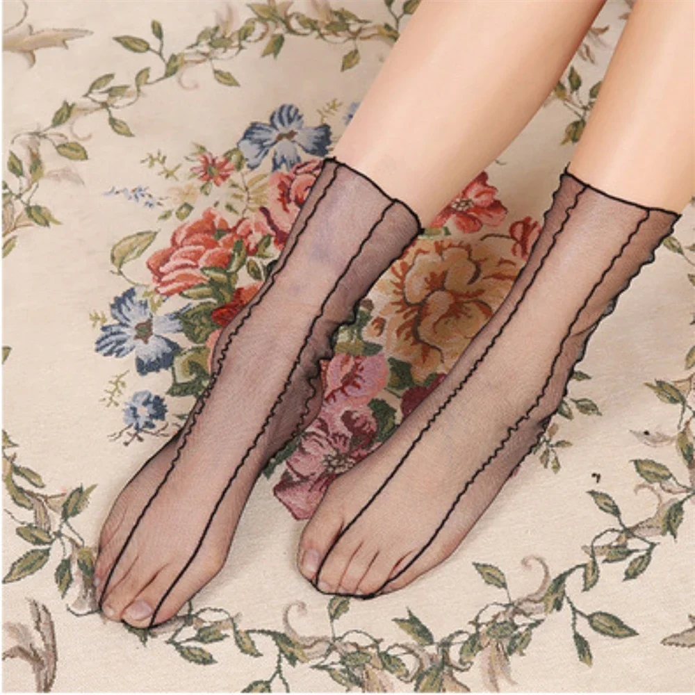 New Ladies Summer Autumn Thin Transparent Lace Mesh Socks Women\'s Fashion Breathable Sokken Gift Dropship