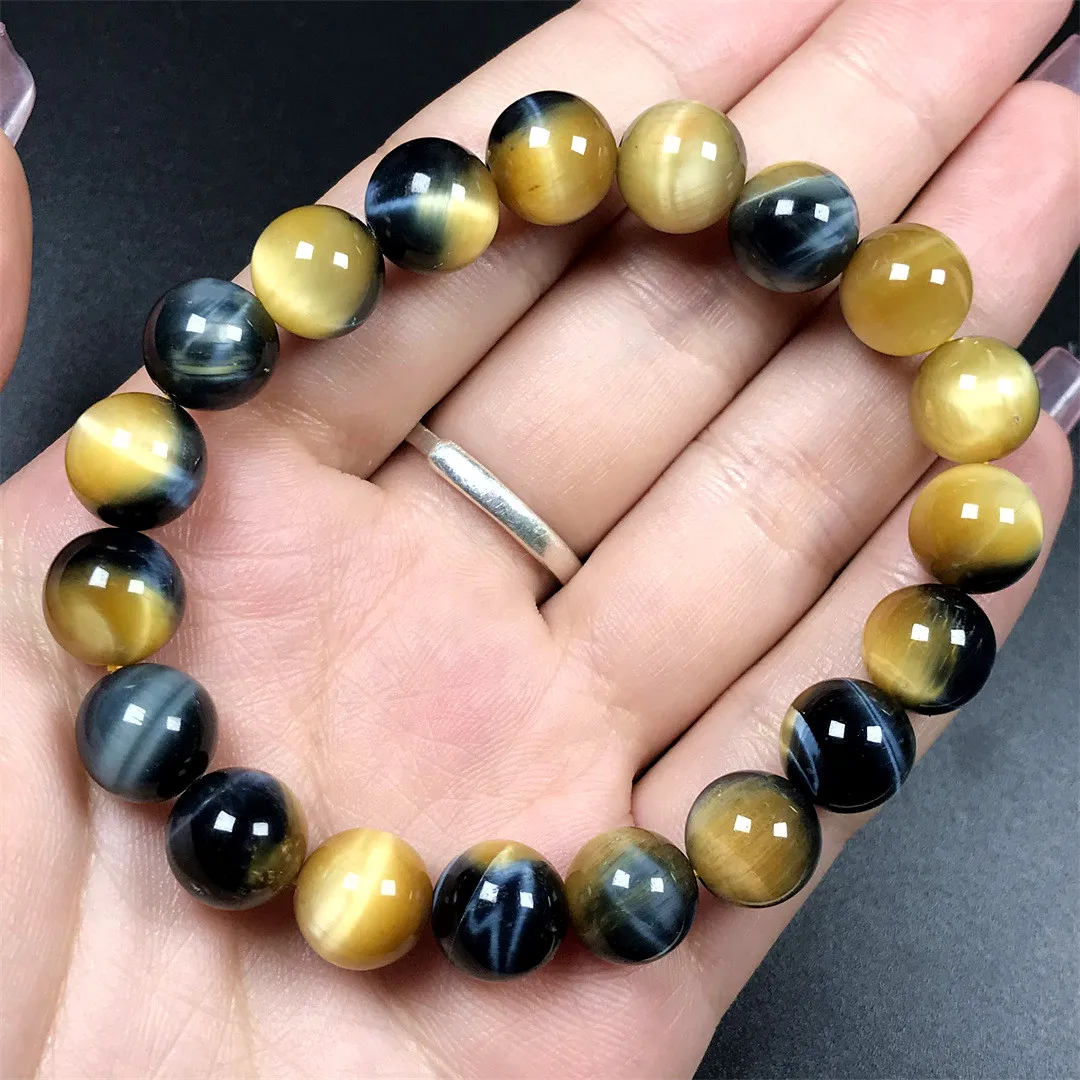 

10mm Natural Gold Blue Tiger Eye Bracelet Jewelry For Women Man Healing Gift Wealth Crystal Beads Rare Stone Strands AAAAA