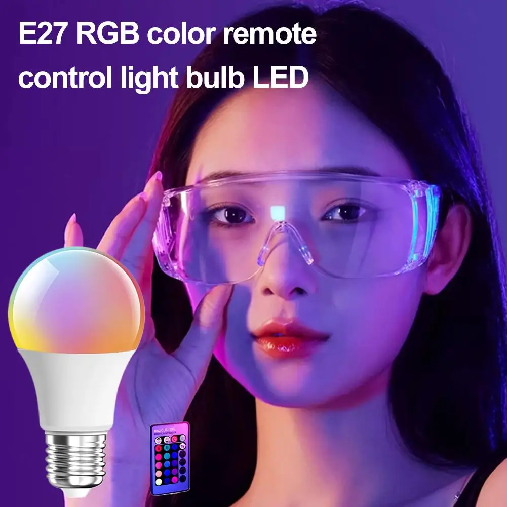 

Умная светодиодная лампа 9 Вт, управление с пультом дистанционного управления, RGB, 16 миллионов цветов, меняющий свет, работает для спальни, вечеринки, декора