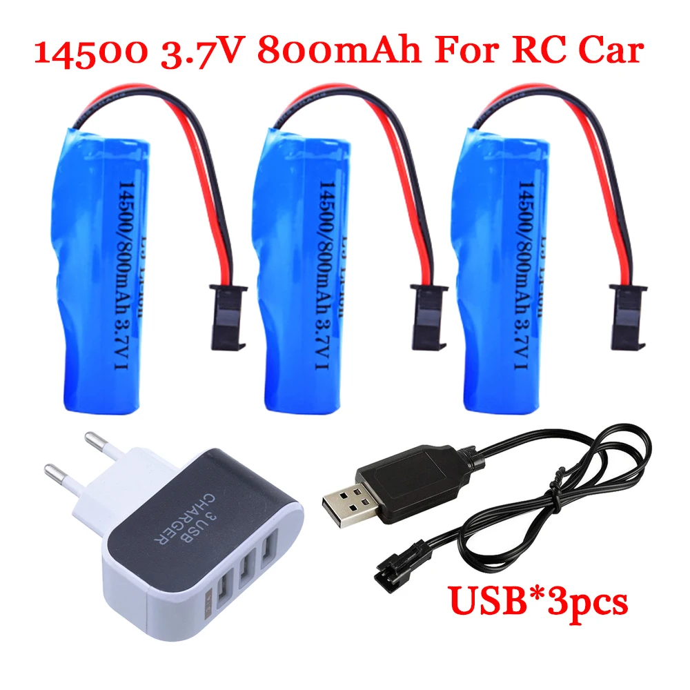 14500 Battery 3.7V 800mah Lipo Battery and charger set For C2 D828 RC Stunt Dump Car Toy Accessory 3.7 V RC battery SM-2P PLUG