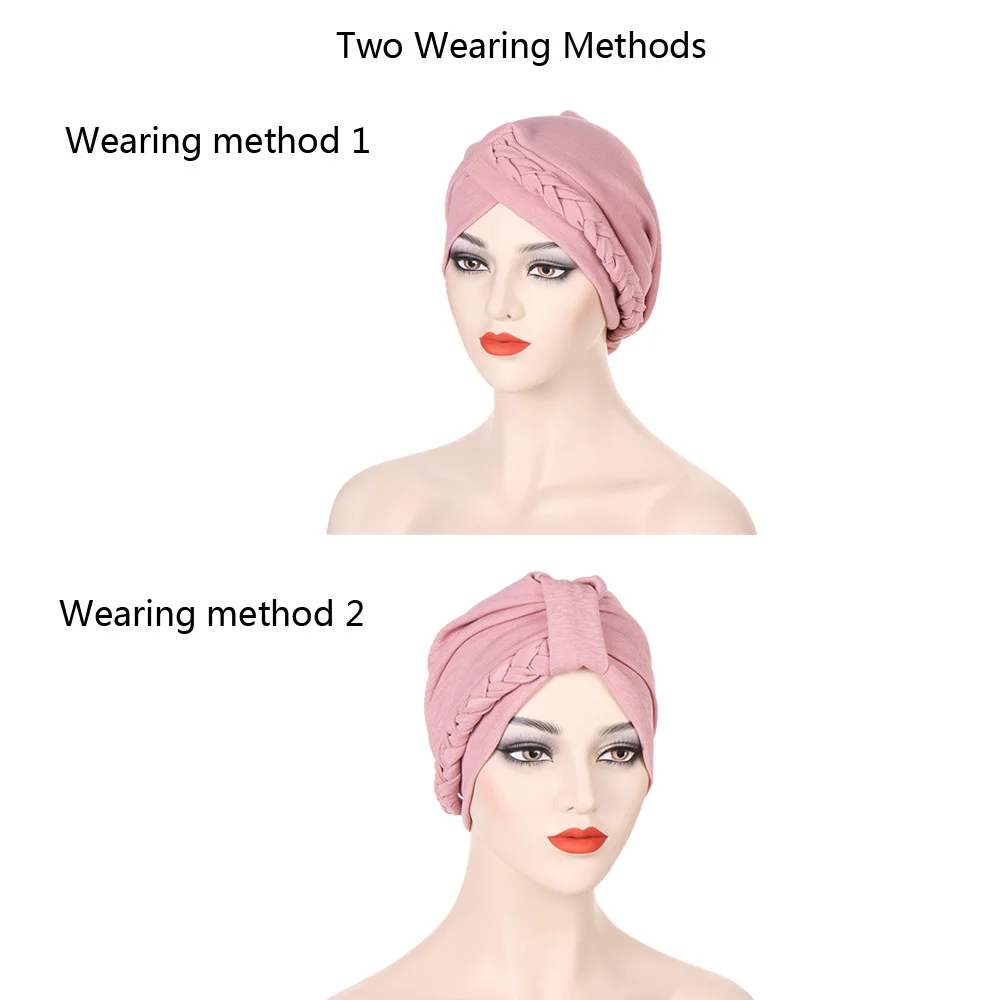 Forehead Cross Turban Bonnet For Women Pure Color Top Knot Braid Inner Hijabs Indian Wrap Hijab Underscarf Caps Muslim Headdress