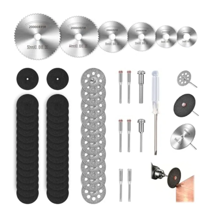 

55PCS Cutting Wheel Set for Rotary Tools, Premium Cutting Discs, HSS Circular Saw Blades, Resin Cutting Discs, 545 Diamond Cutt