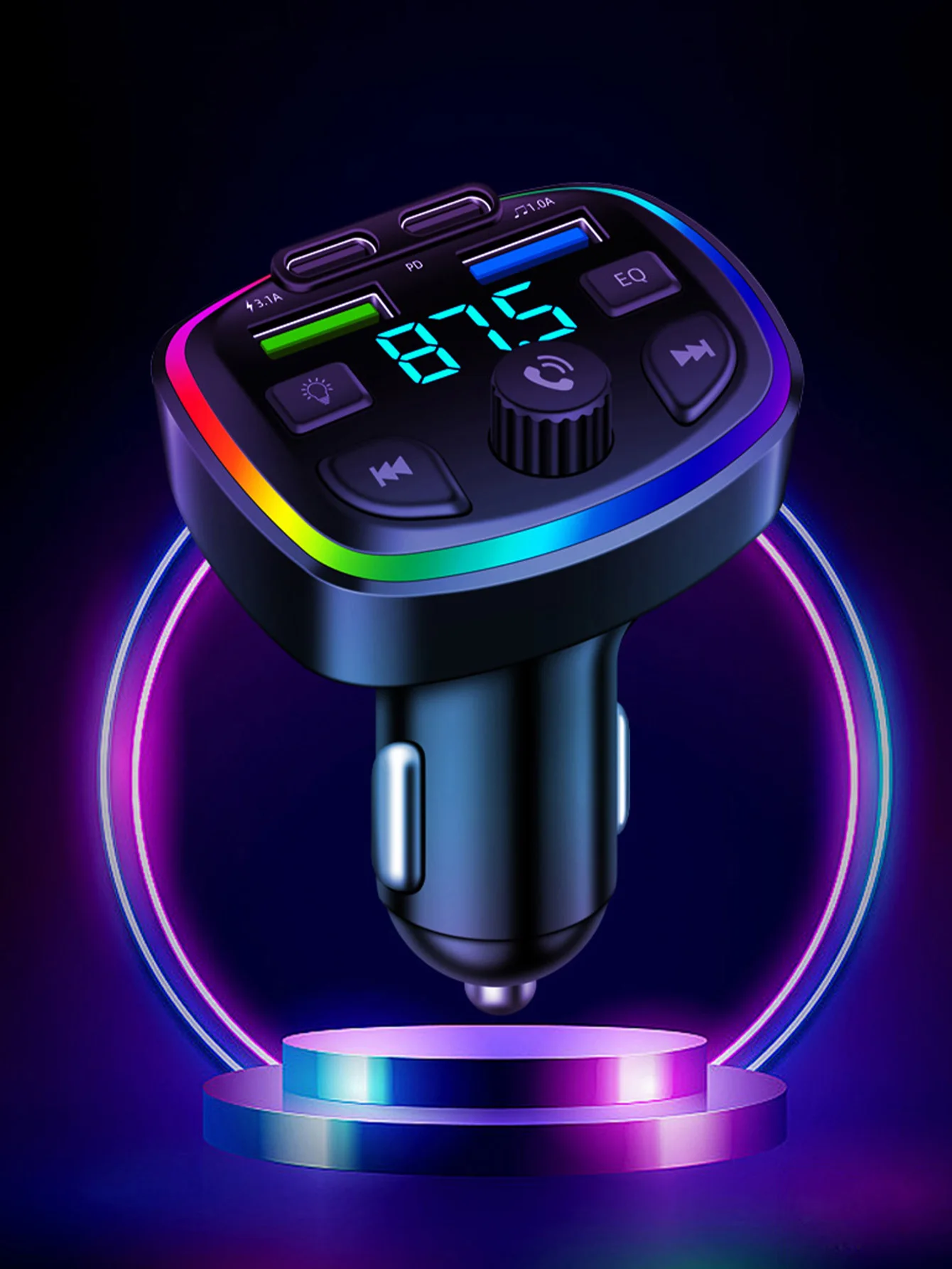 Автомобильное крепление Halo интегрируется MP3-плеер, прием FM-радио и функции передачи звука Bluetooth 5.0, поддерживает QC3.0