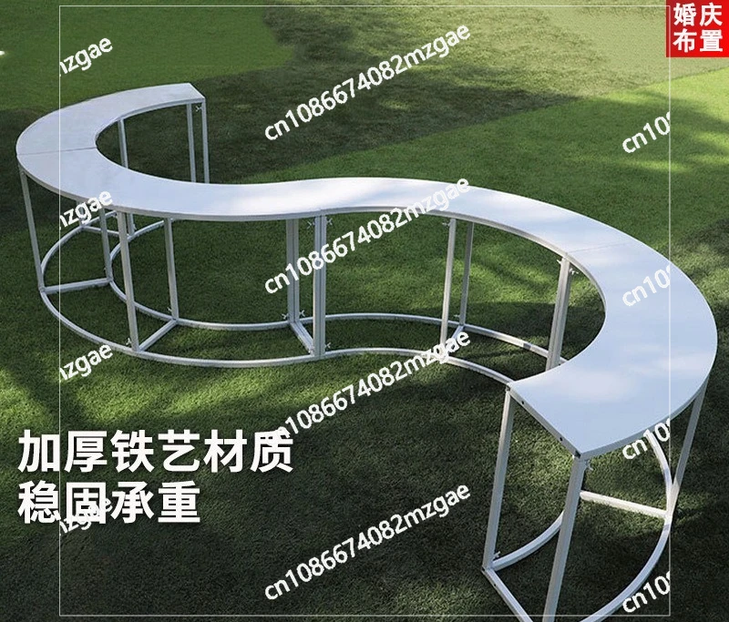 Round Wrought Iron S-Curve Dessert Display Table with Candy Bar Stand, Flower Holder for Wedding and Outdoor Ceremony