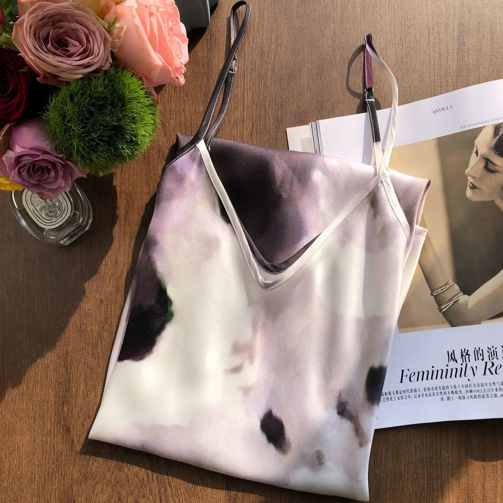 BirdTree 19MM 100% Mulberry Silk Ink Wash Print Dress,Woman Sand Wash Plain Satin Bias-cut Slip Dresses,2025 New D58108JF