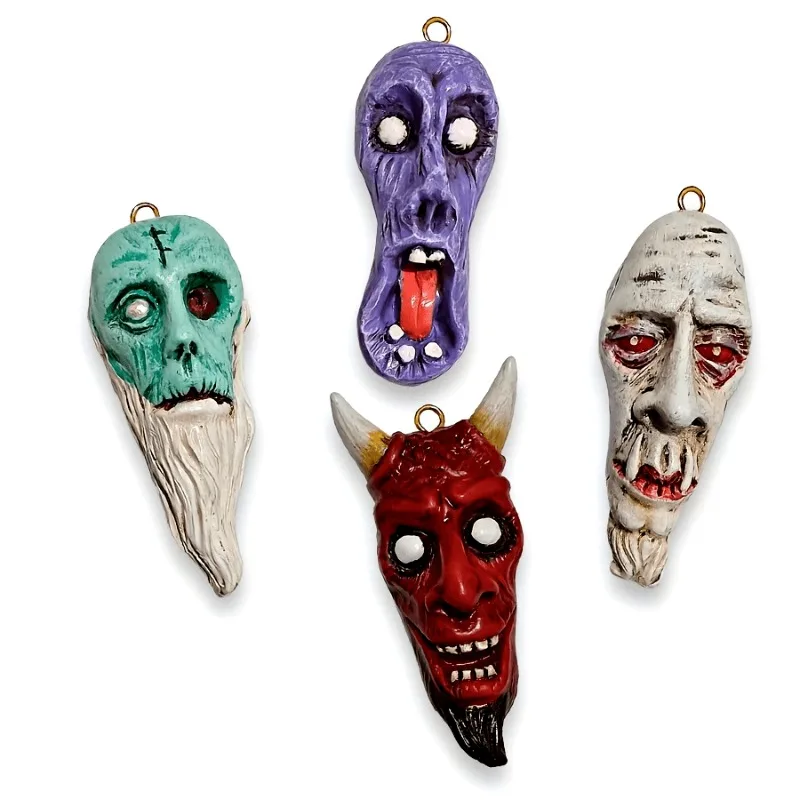 4PCS/SET Halloween Party & Holiday DIY Decor Resin Vintage Worn Monster Head Pendant Escape Room Murder Mystery Scene Layout