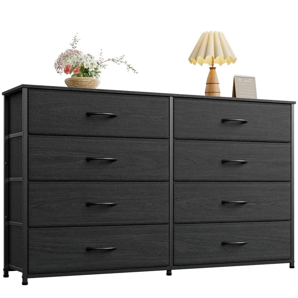Wide Dresser with 8 Fabric Drawers, TV Entertainment Center with Storage for 55 TV, Large Chest of Drawers for Bedroom, Living