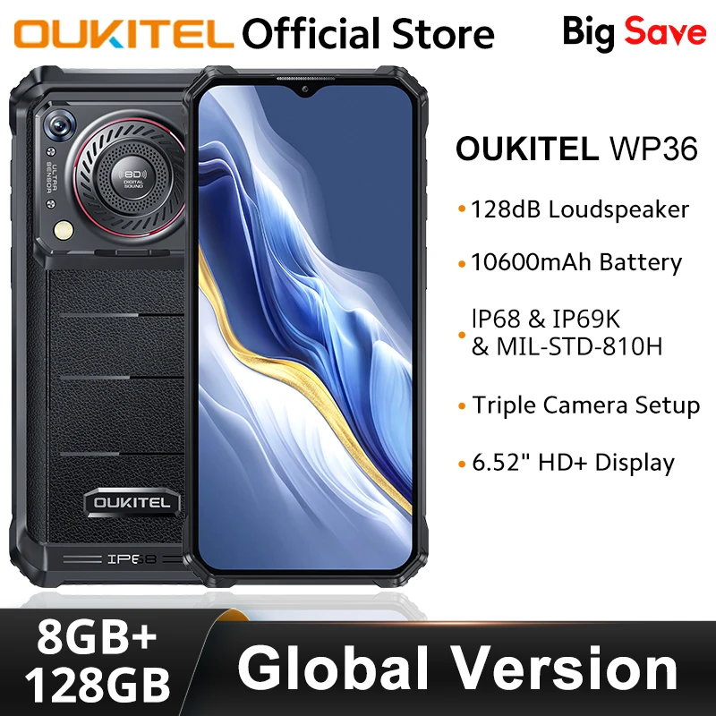 Oukitel WP36 Wytrzymały smartfon 10600 mAh 6,52" Wyświetlacz 8 GB 128 GB 13 MP Tylna kamera Telefon komórkowy Android 13