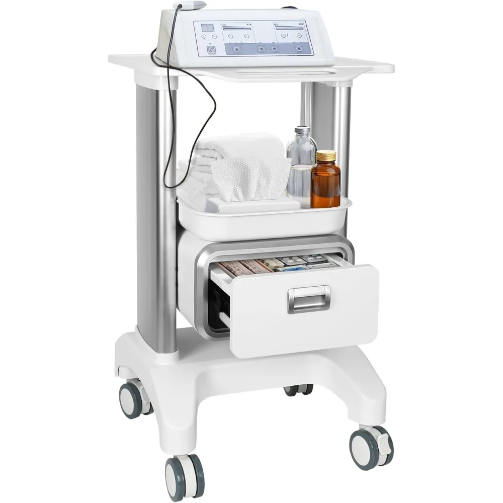 

Medical Trolley Mobile Ultrasound Cart 135 LBS Load Professional Portable Storage Cart with 4 Silent Wheels Tray for Hospital De