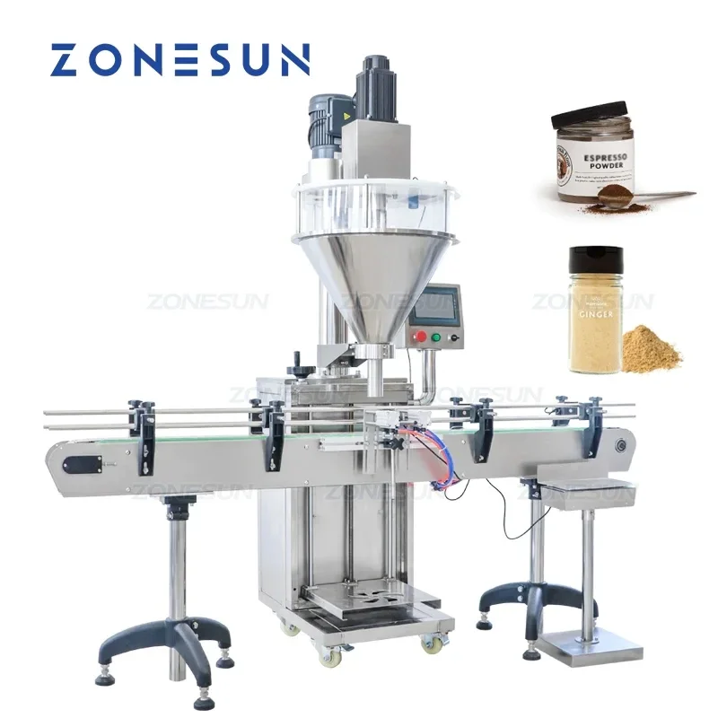 ZONESUN Automatic Auger Powder Filling Machine 10-2000g Weighing Bottle Conveyor Spice Coffee Milk Flour Protein Filler ZS-FM730