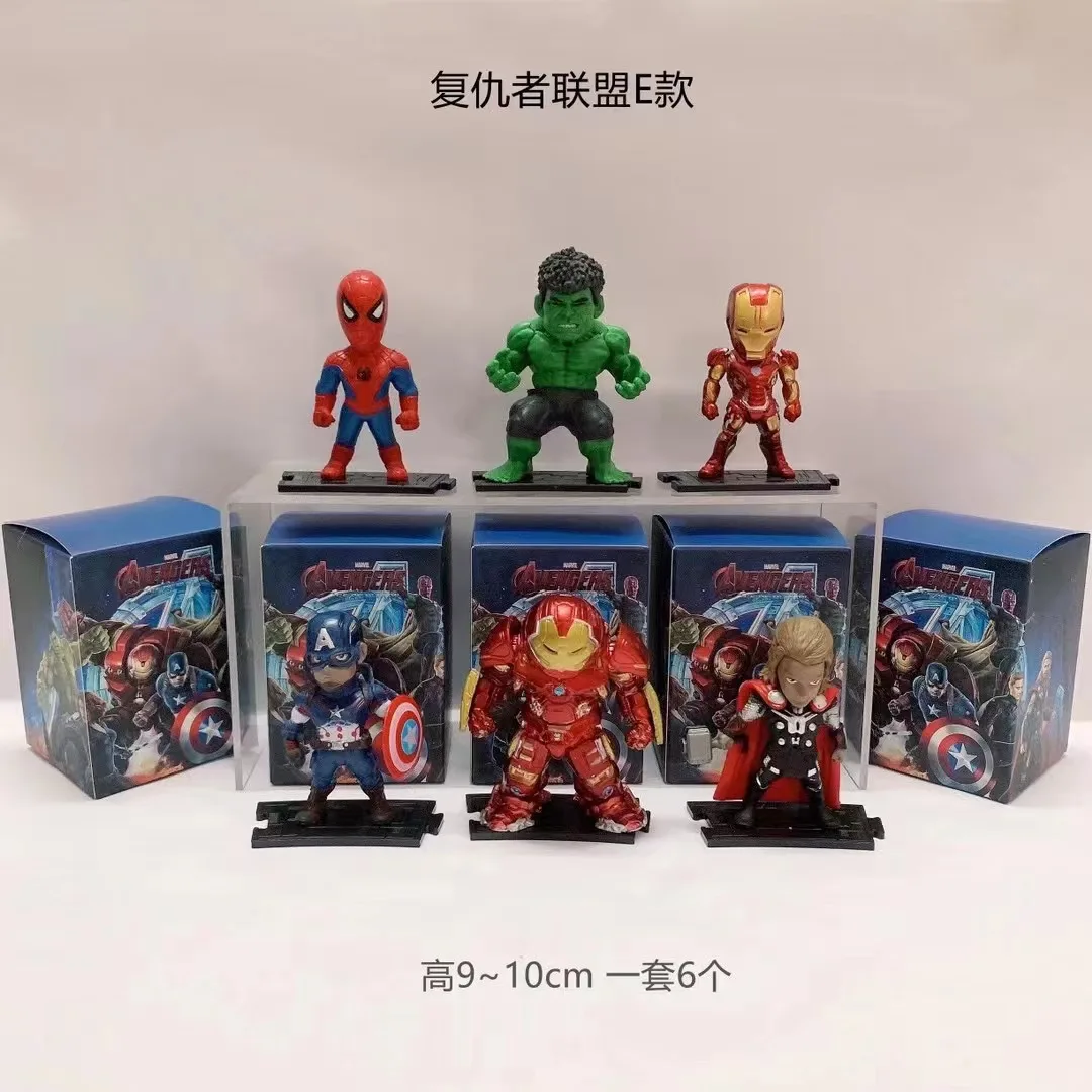 

6pcs A Set Marvel Trendy Game Avengers Handmade Blind Box Toy Spider Man Plastic Doll Desktop Ornament Trendy Gift