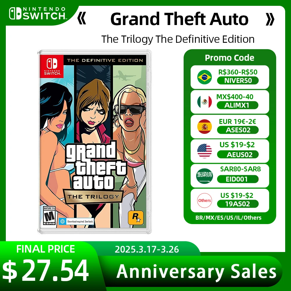 Grand Theft Auto GTA Nintendo Switch Game Deals The Trilogy Definitive Edition Original Physical Game Card for Switch OLED Lite