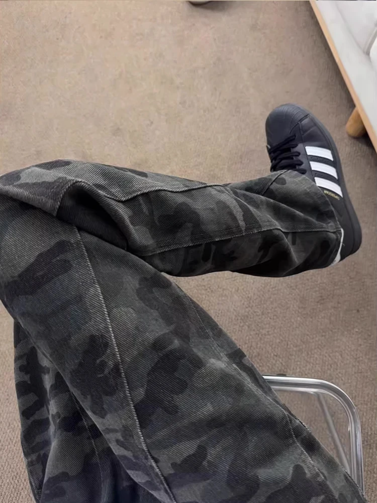 

Retro American Camouflage Jeans Men's High Street Sle Slim Fit Chino Pants Summer Casual Workwear Straight Leg Trousers