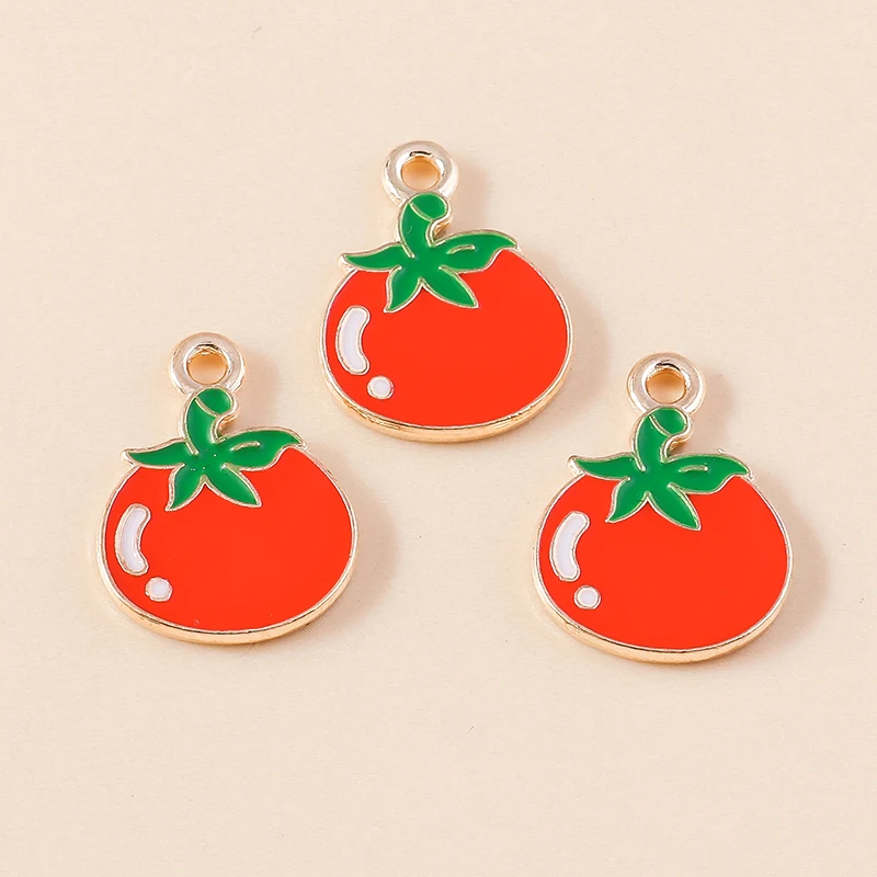 20 Stück 13x17mm süße Lebensmittel Charms Emaille Tomaten Charms für Schmuckherstellung Ohrringe Anhänger Halsketten Armbänder DIY Bastelbedarf – Detail 3