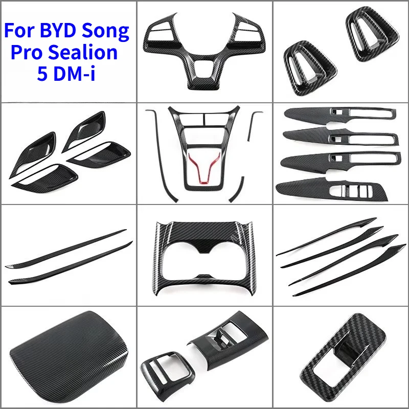 For BYD Song Pro Sealion 5 DM-i 2025 2024 Inner Handle Frame Carbon Fiber Pattern Sticker Custom Fit Car Interior Accessories