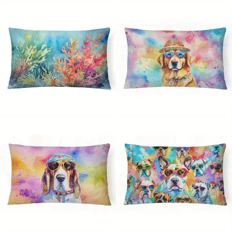 Watercolor Coral Reef Lumbar Pillow Cover Suitable For Sofa Bedroom Car Pillow Cover Cushion Rectangular Back Cushion