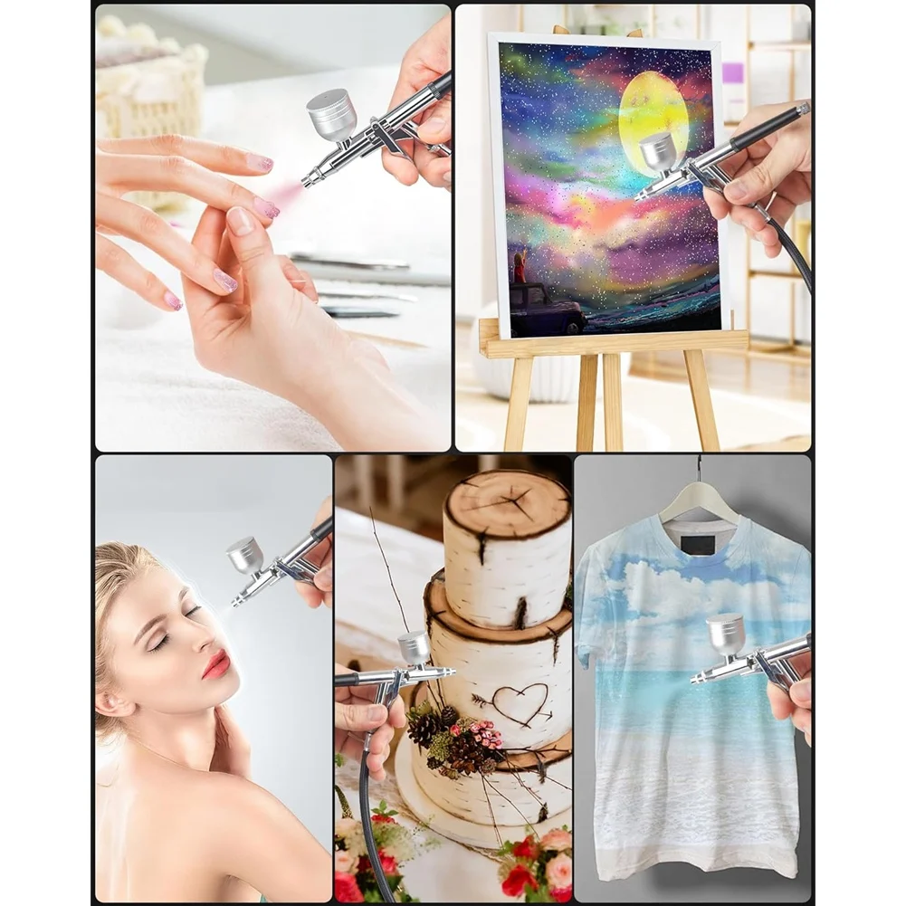 

T99C-For Painting, Cake Decor Airbrush Kit, Includes 0.2, 0.4& 0.5 Mm Needle/Cleaning Set Air And 2 1/3 Oz Fluid Cup