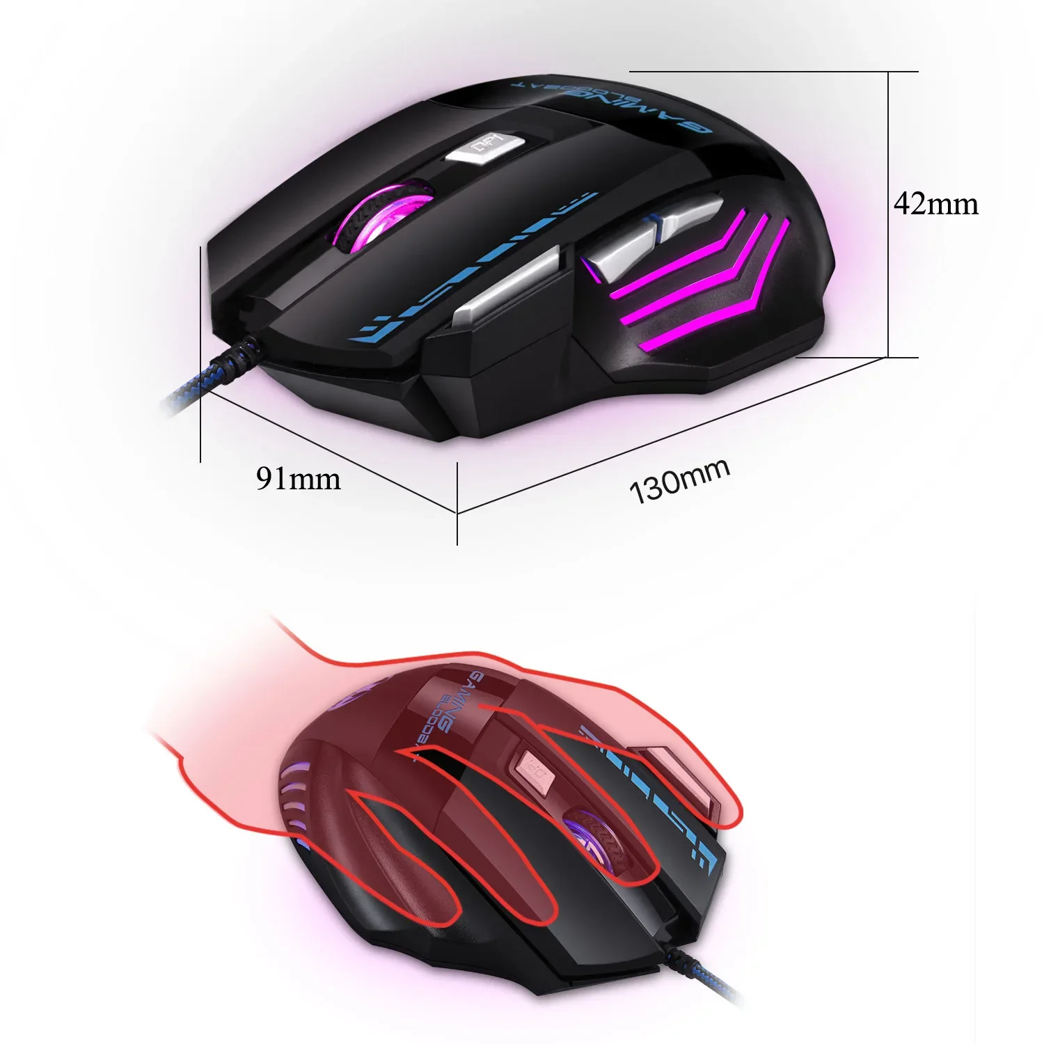 New Usb Wired Photoelectric Gaming Mouse 8 Key Light Breathing Light Power Key Computer Accessories