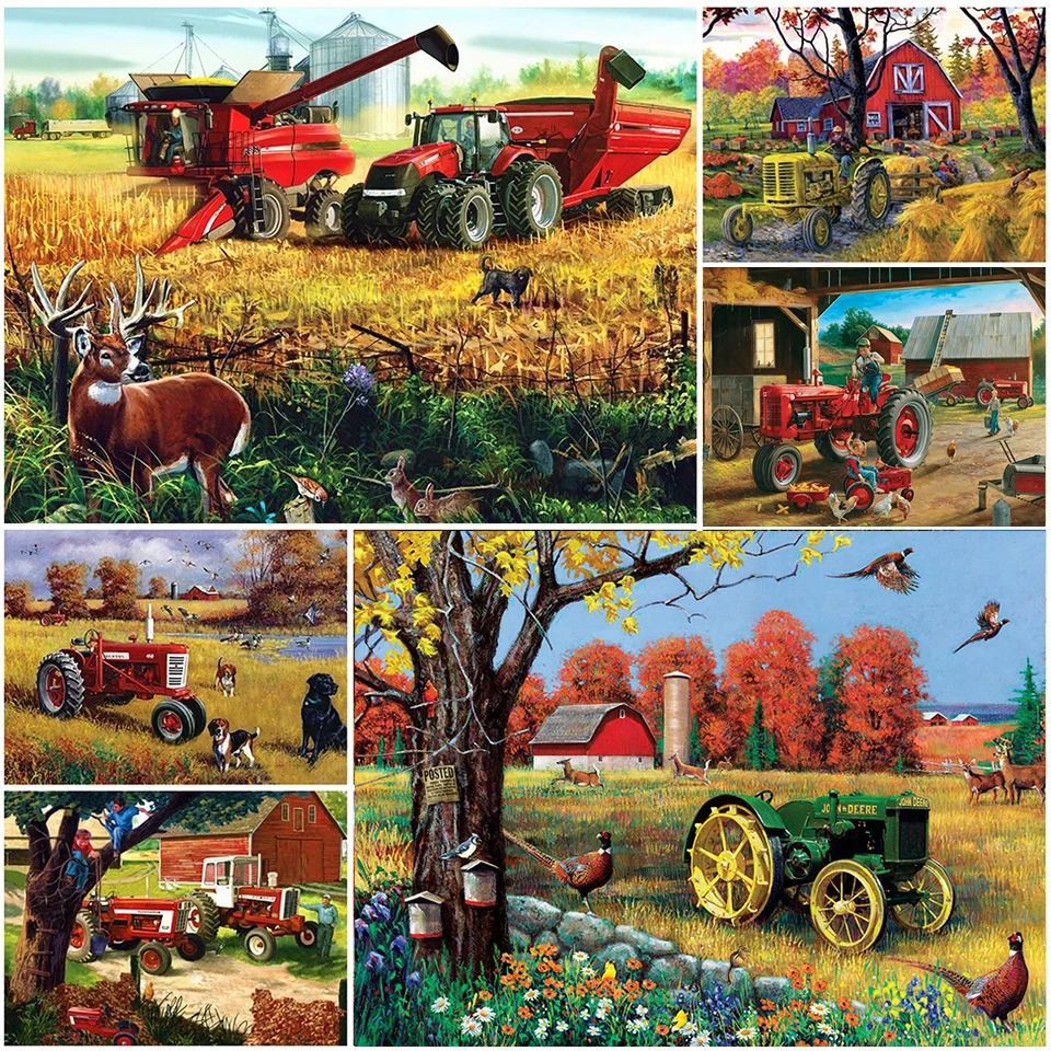 Full Diamond Mosaic 5D Diamond Painting Tractor Cross Stitch Sqaure Round Farm Picture Rhinestone Embroidery Landscape Wall Art