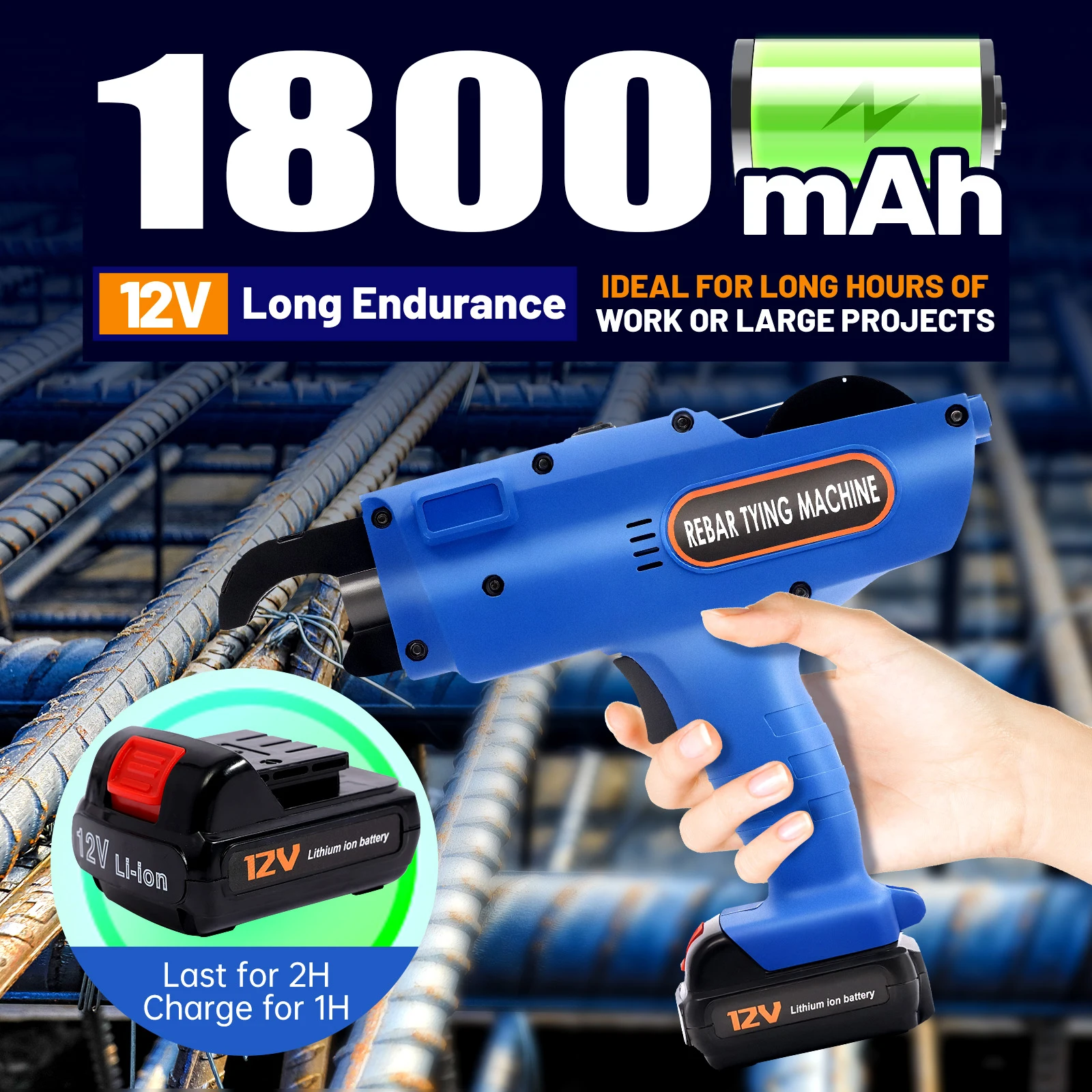 آلة ربط فولاذية ذات مسدس حديد التسليح الأوتوماتيكي، أداة ربط شريطية 8-34 مم مع إطلاق عقدة أوتوماتيكية بطاريتين ذات سعة كبيرة