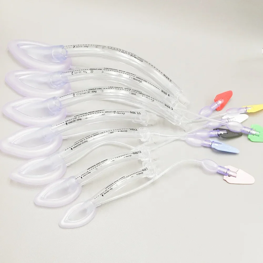 일회용 PVC 및 실리콘 곡선 소프트 쿠션 후두 마스크 기도 2022 중국 저렴한 가격 의료 강화 유연성