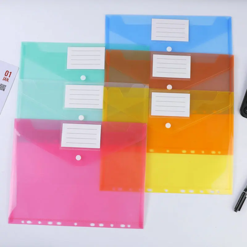 10pcs 11 Holes 31*24cm File Bags with Label Stickers Document Orginizer Storage Bag for Student Test Paper Office Files