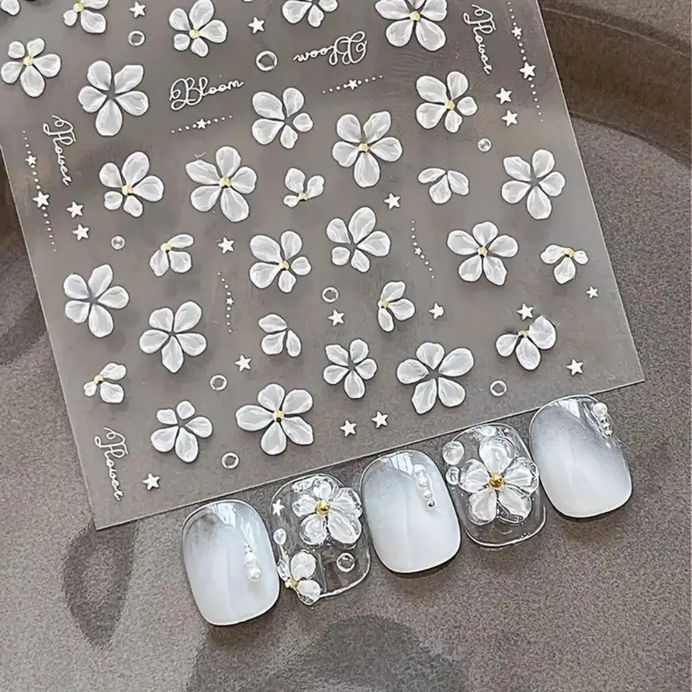 1PC White Petal Nail Art Stickers Floral Polka Dot Design for Wedding Holiday Nail Decor Easy Apply