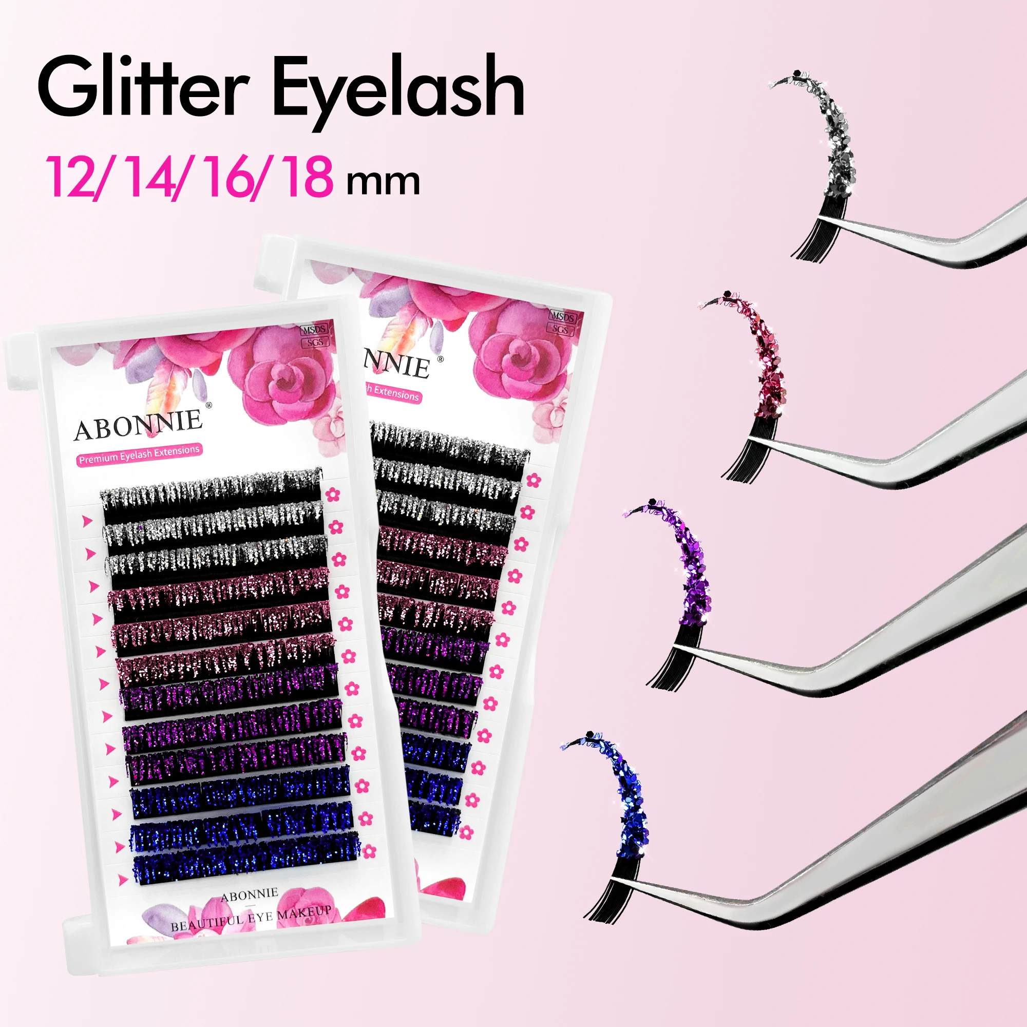 ABONNIE Glitzer-Wimpernverlängerung, glänzend, 4 Farben, glitzernde Wimpern, glänzende Party-Wimpern