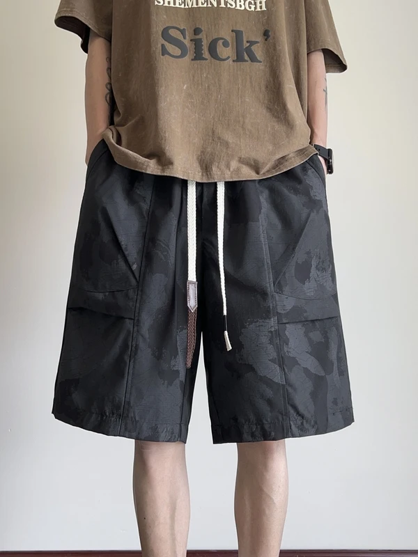 

Летние мужские свободные повседневные брюки, тонкая спецодежда в пять четвертей, модные индивидуальные большие брюки, прямые брюки из полиэфирного волокна