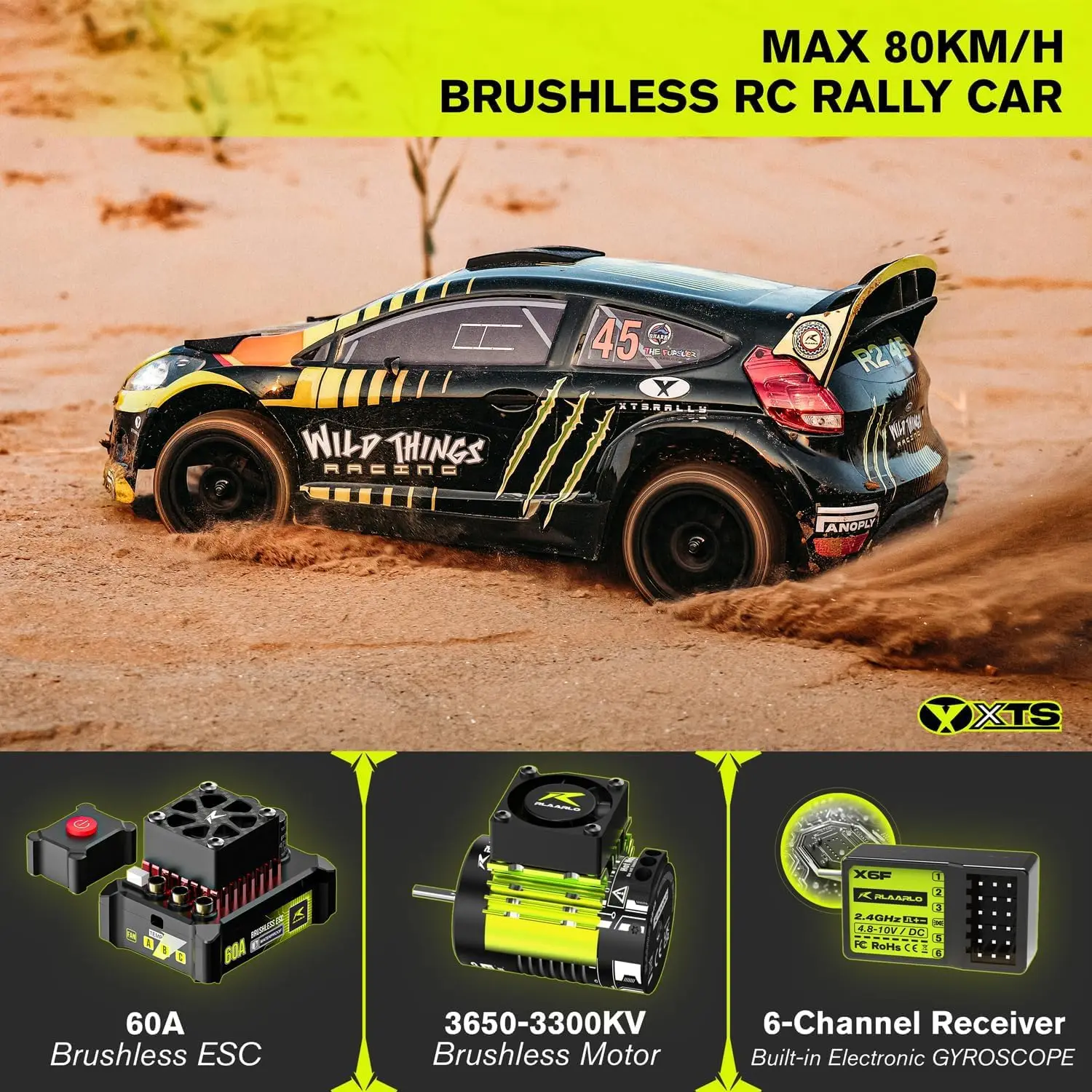 2.4Ghz All Terrain Remote Control Car 1/10 Brushless Carbon Fiber RC Drift Cars , Max 50 mph Fast RC Rally Car, 3S Battery