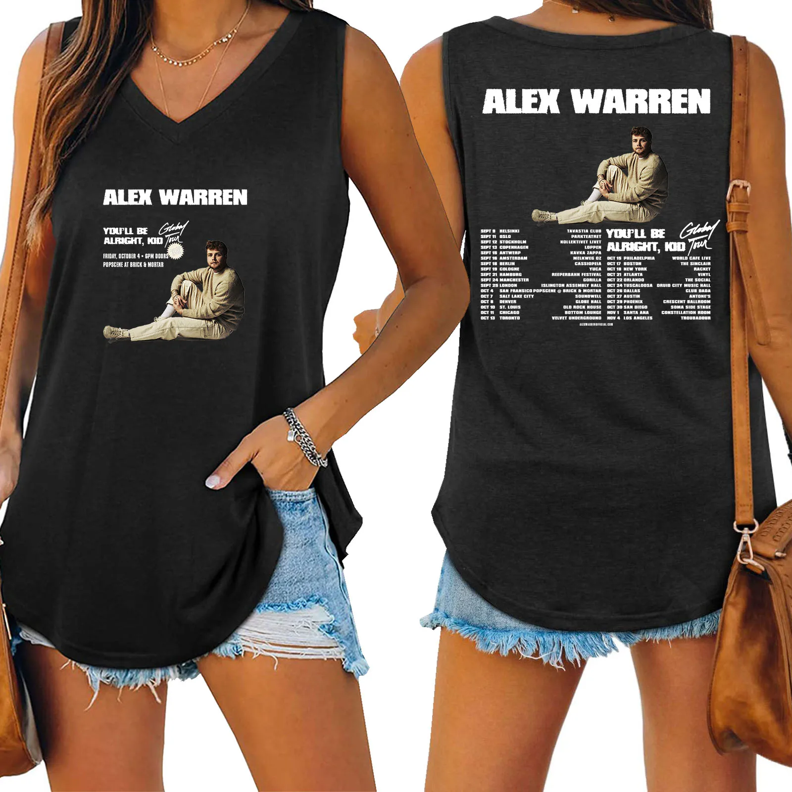 

Alex Warren Tour Shirt Women Tank Top V-neck Sleeveless T-shirt Fans Gift Tops