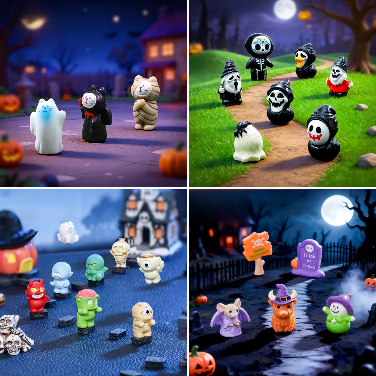 Kawaii Cartoon Halloween Monster Ghost Doll 3D Resin Cabochon Desktop Oranment DIY for Keychain Dollhouse Accessories