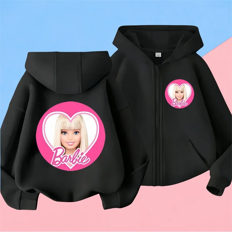 Kawaii Barbie Children long Sleeves Anime Cartoon Girls Boys zipper hoodie Soft All-Match Y2K Kids Clothes Streetwear