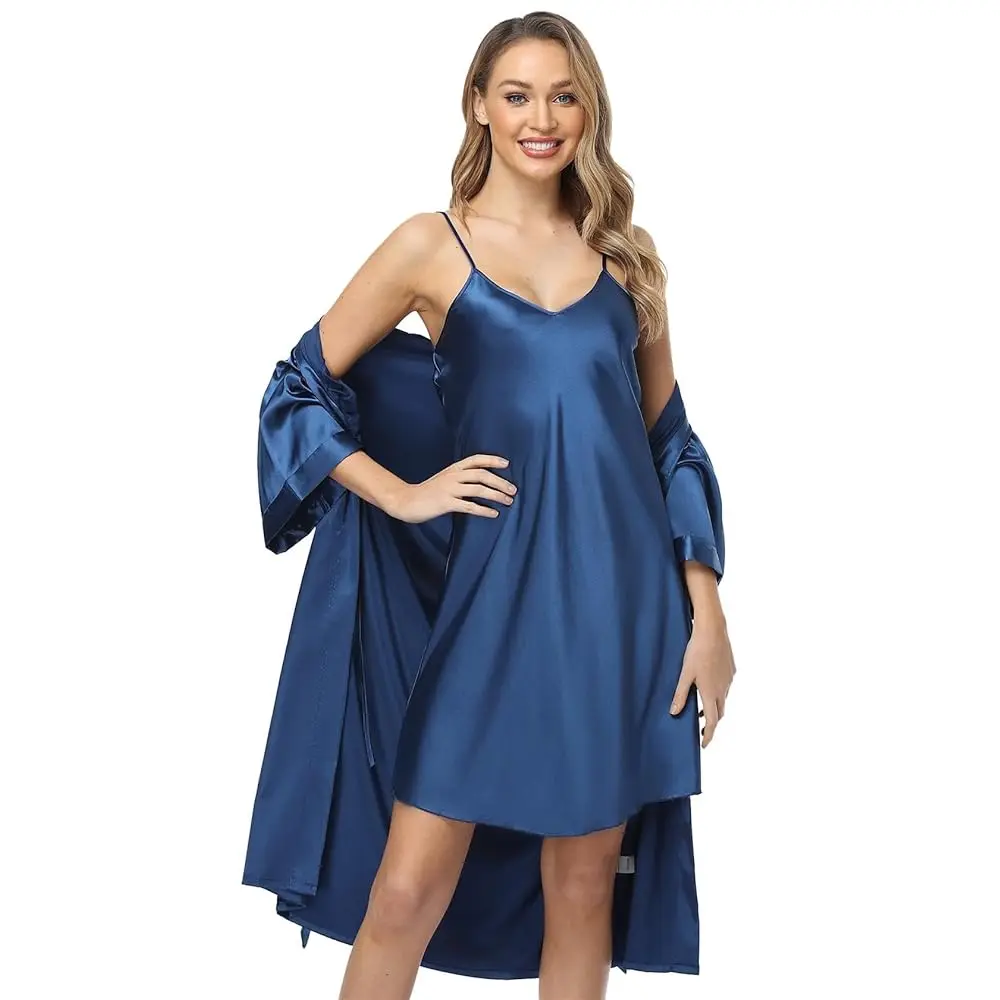 

Satin Women's Kimono Robe Gorgeous Loungewear 2PC Set Sleepwear Camisole & Robe