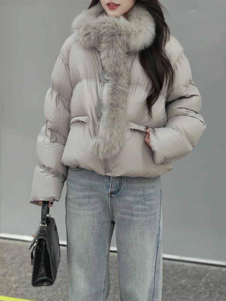 

Ultra-Thi Puffer Jaet, женское теплое пальто с меховым воротником, корейская версия, свободная посадка, длинная застежка-молния